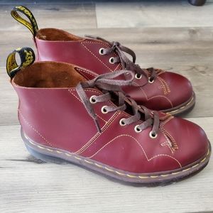 Dr. Martens Church Vintage Monkey Smooth Leather Lace Up Hiking Boots Shoes Red